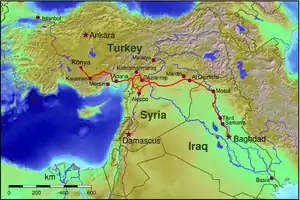 バグダート鉄道の路線図。
