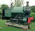 Cliffe Hill Mineral Railway locomotive Isabel, preserved on a plinth in Stafford in 1974.