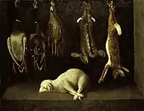 子羊と狩りの獲物のある静物画