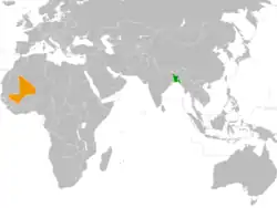 BangladeshとMaliの位置を示した地図