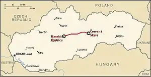 バンスカー・ビストリツァ - チェルヴェナー・スカラ線の路線図