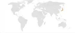 BarbadosとJapanの位置を示した地図