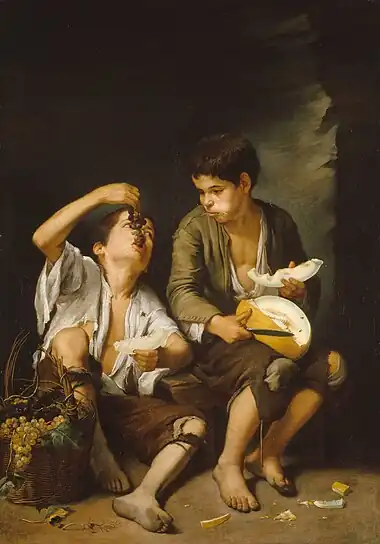 ムリーリョ『ブドウとメロンを食べる子供たち』 (1645–1650年ごろ)、アルテ・ピナコテーク、ミュンヘン
