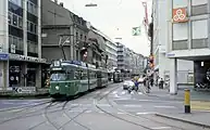 1970年代以降はドイツ・デュワグ製の連接車も導入された(1980年撮影)
