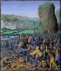 『ギルボアの戦い』（1470年頃）『ユダヤ古代誌』フランス語翻訳版のミニアチュール。