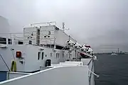 複数の40 ftコンテナに収められたバッテリーのみで運行する、デンマーク、MS Tycho Brahe社所有の電気自動車ならぬ『電気フェリー』。