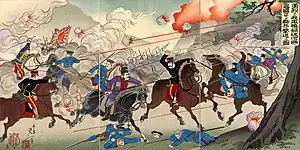 日露戦争（鴨緑江会戦）における軍旗（楊斎延一画）