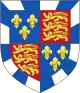 Quarterly, 1st and 4th, azure three fleurs-de-lys or (for France); 2nd and 3rd, gules three lions passant guardant in pale or (for England), all within a bordure compony argent and azure
