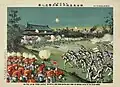1900年当時の夏衣を着用した義和団の乱における帝国陸軍の将兵（第1大隊旗を掲揚している右部隊）
