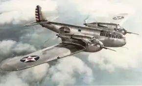 飛行するXFM-1-BE 36-351号機 (1937年撮影)
