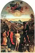 ジョヴァンニ・ベッリーニ『キリストの洗礼』1500年–1502年 サンタ・コロナ教会（英語版）所蔵