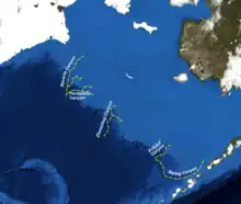 ベーリング海の海底谷。