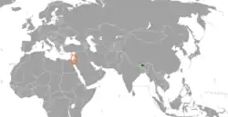 BhutanとIsraelの位置を示した地図