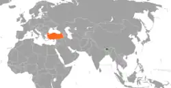BhutanとTurkeyの位置を示した地図