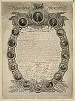 ジョン・ビンスが制作した『アメリカ独立宣言』、肖像画はロングエーカー、1819年