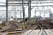 N地点：西枇杷島駅右 - 経路1（名古屋本線）左 - 経路3（電留線）