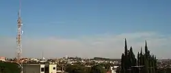 パウリニアのダウンタウン（写っている紫色の花はイペと呼ばれるノウゼンカズラ科の植物）。