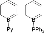 Borabenzene coordinated to pyridine or triphenylphosphine