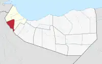 ソマリランドのアウダル地域（薄黄色）内のボラマ地区の位置（赤）