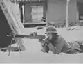 1934年(昭和9年)頃、国境警察隊で使用される十一年式軽機関銃。挿弾子は装填されておらず、圧棹は一番下に降りている