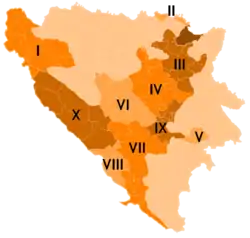 Map showing Cantons of the Federation of Bosnia and Herzegovina