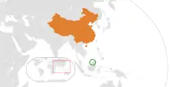 BruneiとChinaの位置を示した地図