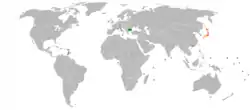 BulgariaとJapanの位置を示した地図