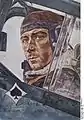 夏季軽量型飛行帽をかぶるヴェルナー・メルダースを描いた絵