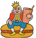 （1955年～1968年）マスコットキャラクターのザ・バーガー・キング（英語版）があしらわれている。