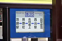 バスの正面(左)と側面(右)の方向幕