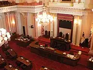カリフォルニア州議会の本会議場(左: 上院, 右: 下院)