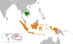 CambodiaとIndonesiaの位置を示した地図