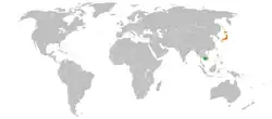 CambodiaとJapanの位置を示した地図