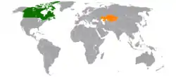 CanadaとKazakhstanの位置を示した地図