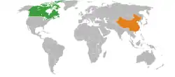 CanadaとChinaの位置を示した地図