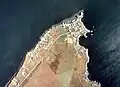 納沙布岬の空中写真。この画像は上方が北北西方向である。