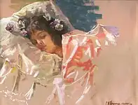 "Descansando" (1900)、パステル画