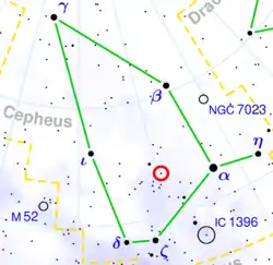 ケフェウス座VV星の位置(赤い円)