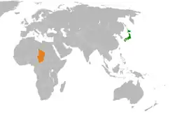 JapanとChadの位置を示した地図