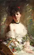 Jeune femme au panier de fleurs
