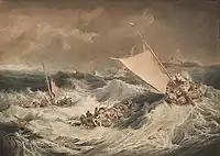 ジョゼフ・マロード・ウィリアム・ターナー「ミノタウロスの難破船」メゾチントに水彩で着色	1806年頃