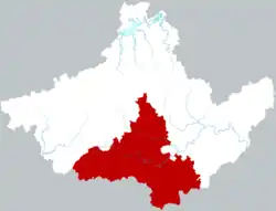黄山市中の休寧県の位置
