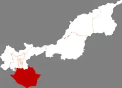 ジャムス市中の樺南県の位置