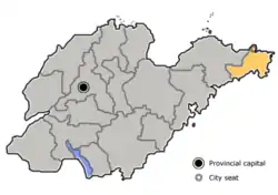 山東省中の威海市の位置