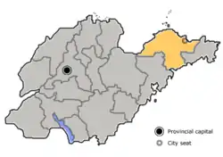 山東省中の煙台市の位置