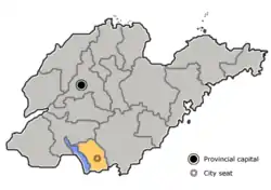 山東省中の棗荘市の位置