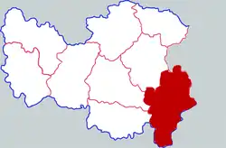 信陽市中の商城県の位置