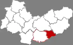 忻州市中の定襄県の位置