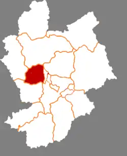 張家口市中の万全区の位置