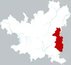 遵義市中の鳳岡県の位置